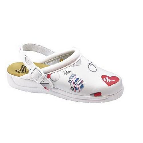 Zueco clásico con correa y estampado Mod. PISA Blanco Talla 37