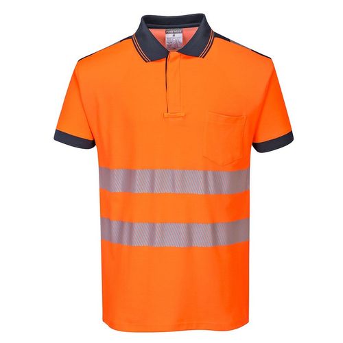 Polo de manga corta de alta visibilidad Mod. PW3 Naranja Fluor / Azul Marino Talla 3XL