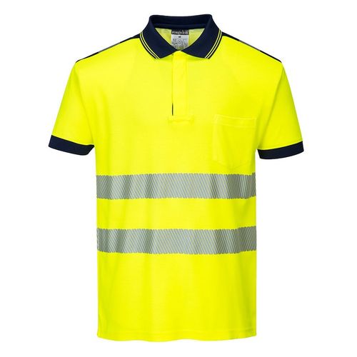 Polo de manga corta de alta visibilidad Mod. PW3 Amarillo Fluor / Azul Marino Talla M