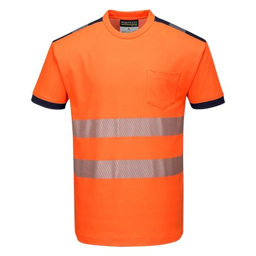 Camiseta de alta visibilidad Mod. VISION Naranja Fluor / Azul Marino Talla S