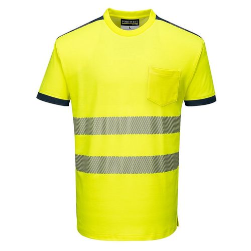 Camiseta de alta visibilidad Mod. VISION Amarillo Fluor / Azul Marino Talla M