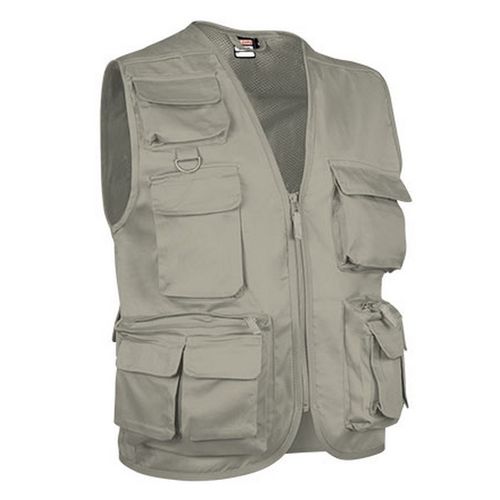 Chaleco multibolsillos tipo reportero. Beige Talla XXL