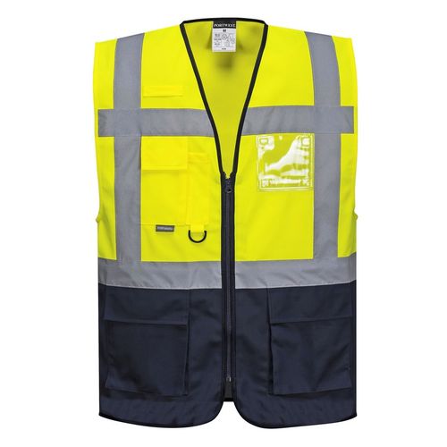 Chaleco de alta visibilidad Mod. EXECUTIVE WARSAW Azul Marino / Amarillo Fluor (1/20) Talla S