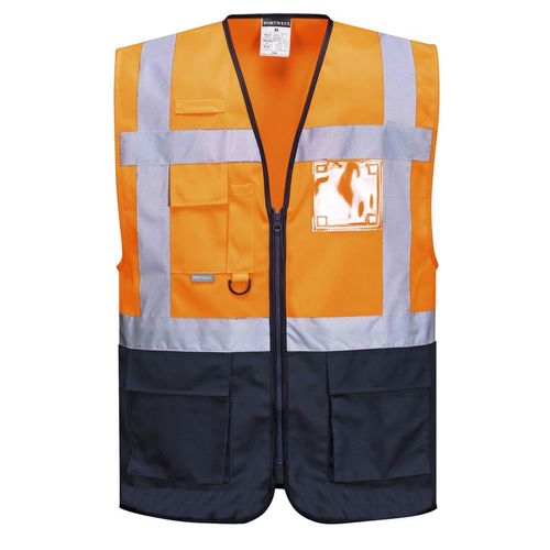 Chaleco de alta visibilidad Mod. EXECUTIVE WARSAW Azul Marino / Naranja Fluor (1/19) Talla L